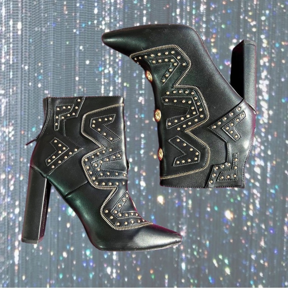 Black Gold Studded Bootie Heels